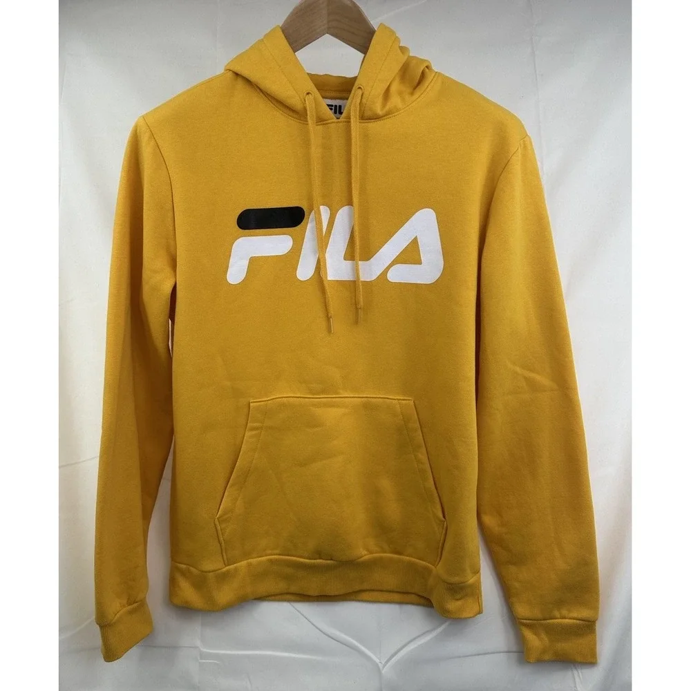 FILA Yellow Sweatshirt‎ Hoodie Kangaroo Pocket Logo Pullover Athletic Medium